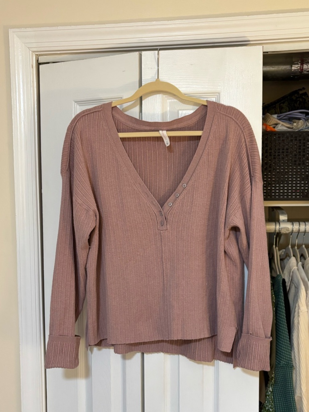 Anthropologie Daily Practice Dusty Rose Ribbed Henley Long Sleeve Top